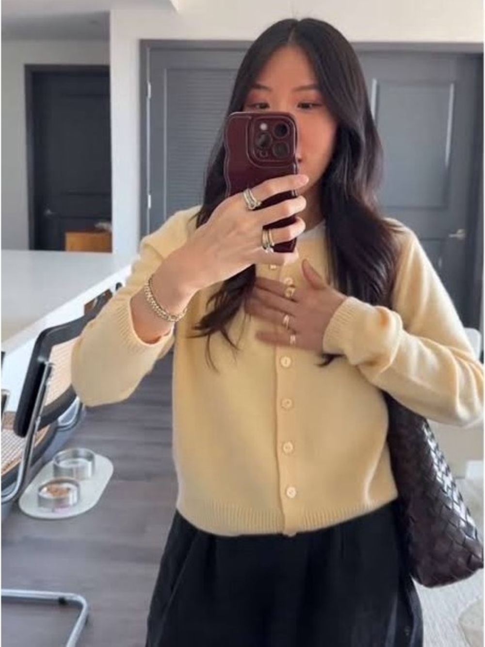 Reformation Clara Cashmere Knit Button Cardigan Sweater Top Pale Butter Yellow